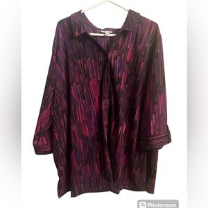 Catherine’s 3/4 length sleeve tunic length blouse black pink purple size 3X